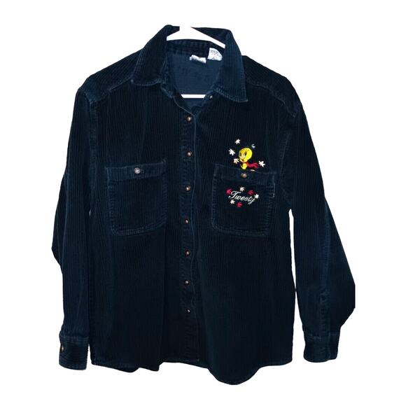 Vintage 1999 Looney Tunes Woman's Corduroy Botton-Up Shirt Tweety Bird Graphic M - Picture 1 of 6
